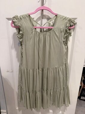 Super comfortable Sage Green Ruffle Sleeve Tiered Dress